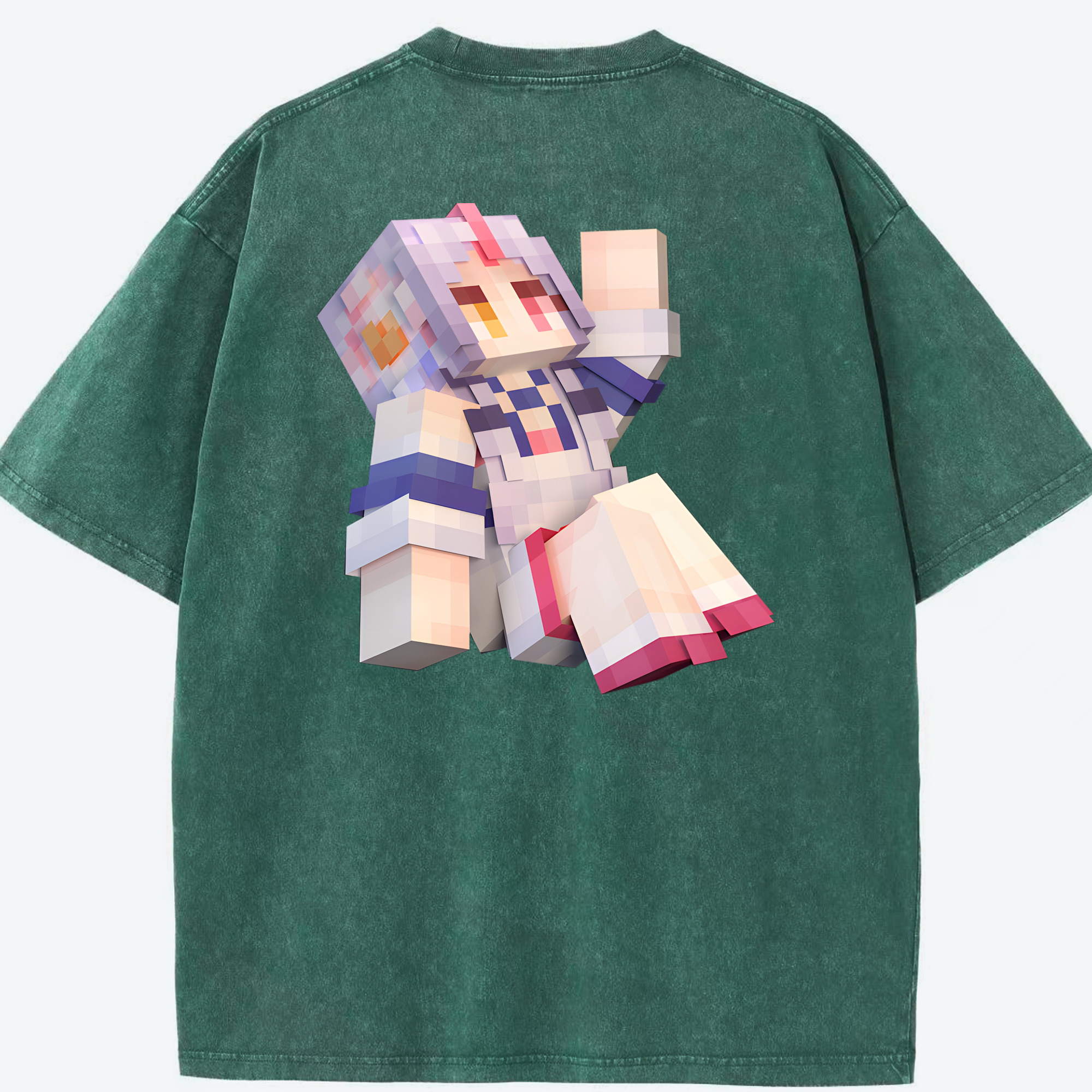 （画像用） マインクラフト ブロックの世界 Minecraft MC Block world 綿100% ヴィンテージ風 半袖Tシャツ（背面プリント）